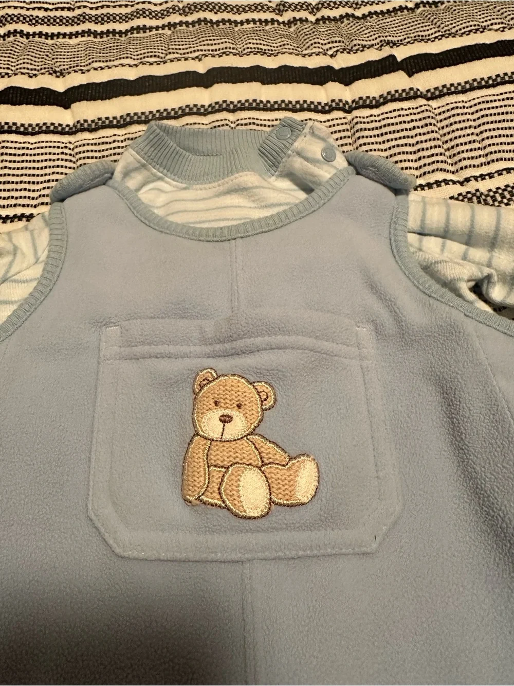 Carters Baby Blue Bear Hugs Fleece Overalls w/Matching Long Sleeve Top-Size 6M